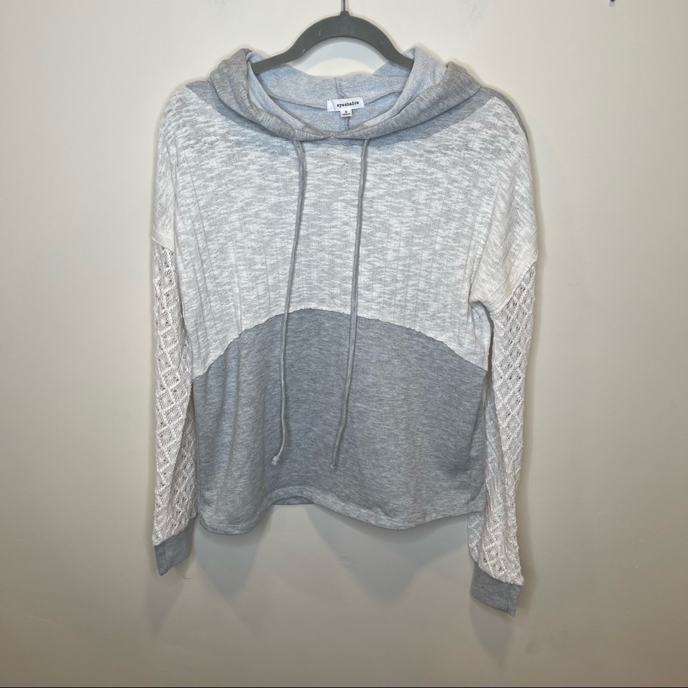 Eyeshadow Gray and White Long Sleeve Lace Hoodie Size Small